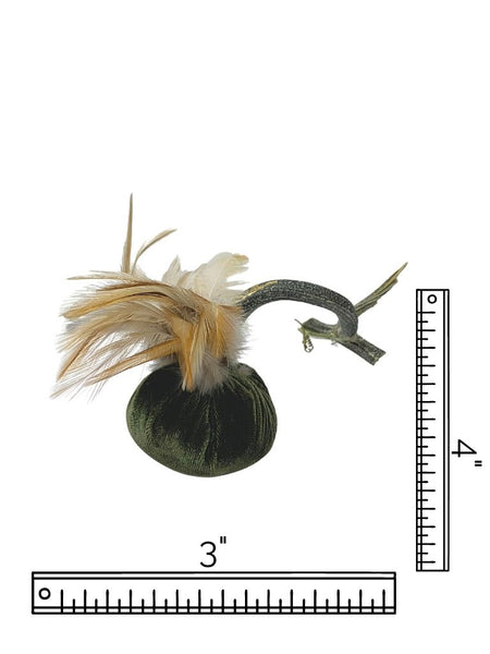 MOSS VELVET PUMPKIN WITH FEATHER PLUME 3"