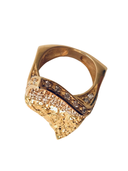 DOUBLE TRIANGLE NUGGET RING W/ DIAMONDS
