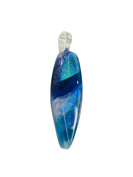 GLASS PENDANT BLUE LAYERED TEARDROP