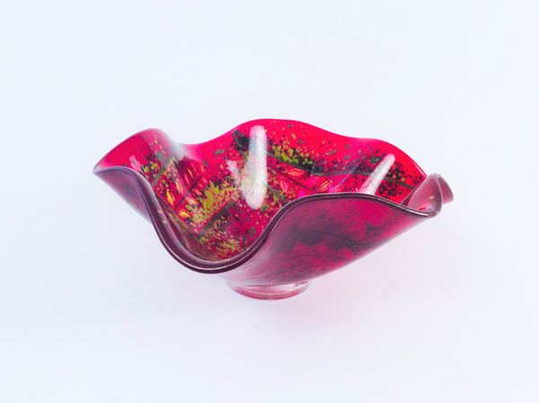 RED GLASS FOOTED 12" BOWL