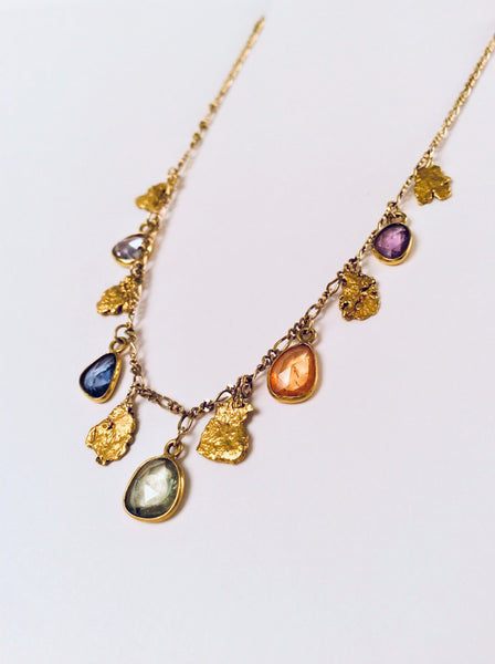 5 COLOR SAPHHIRE AND NUGGET DANGLE NECKLACE