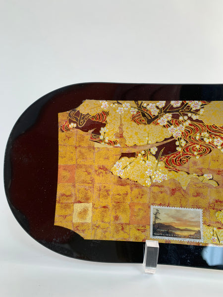 METALLIC CHERRY BLOSSOM WITH FREDERIC EDWIN CHURCH STAMP OVAL PLATE