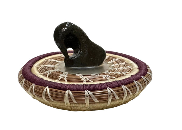 LIDDED BASKET WITH HAG STONE KNOB