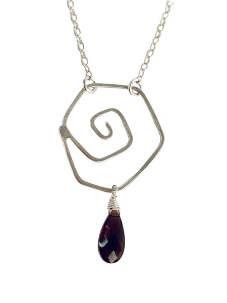 STERLING SWIRL NECKLACE WITH GARNET