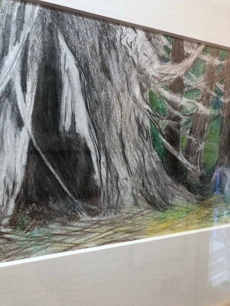 FIRE TREE ENGULFED BY FOREST ORIGINAL DRAWING FRAMED