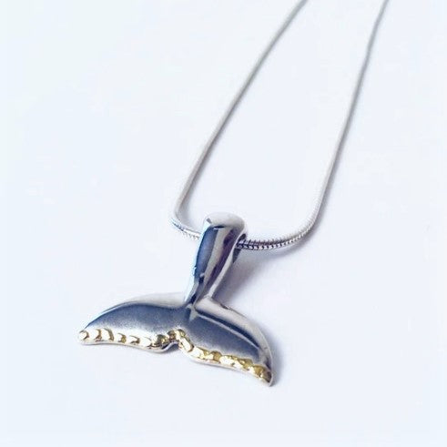 STERLING WHALE TAIL WITH GOLD NUGGETS