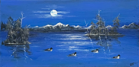 LOONS IN THE MOONLIGHT ORIGINAL ACRYLIC