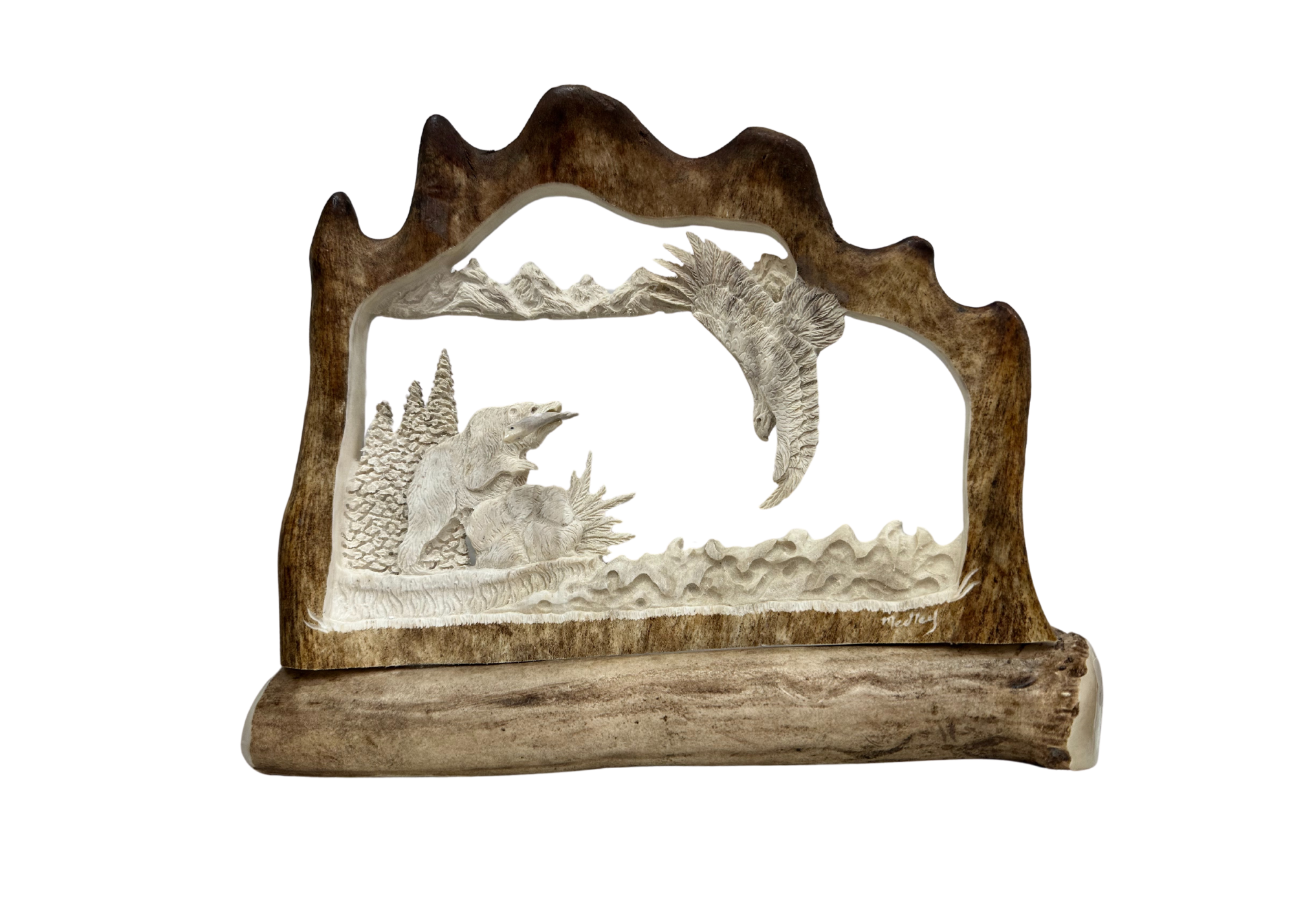 QUARTER ANTLER BANKING EAGLE WITH BEAR AND FISH