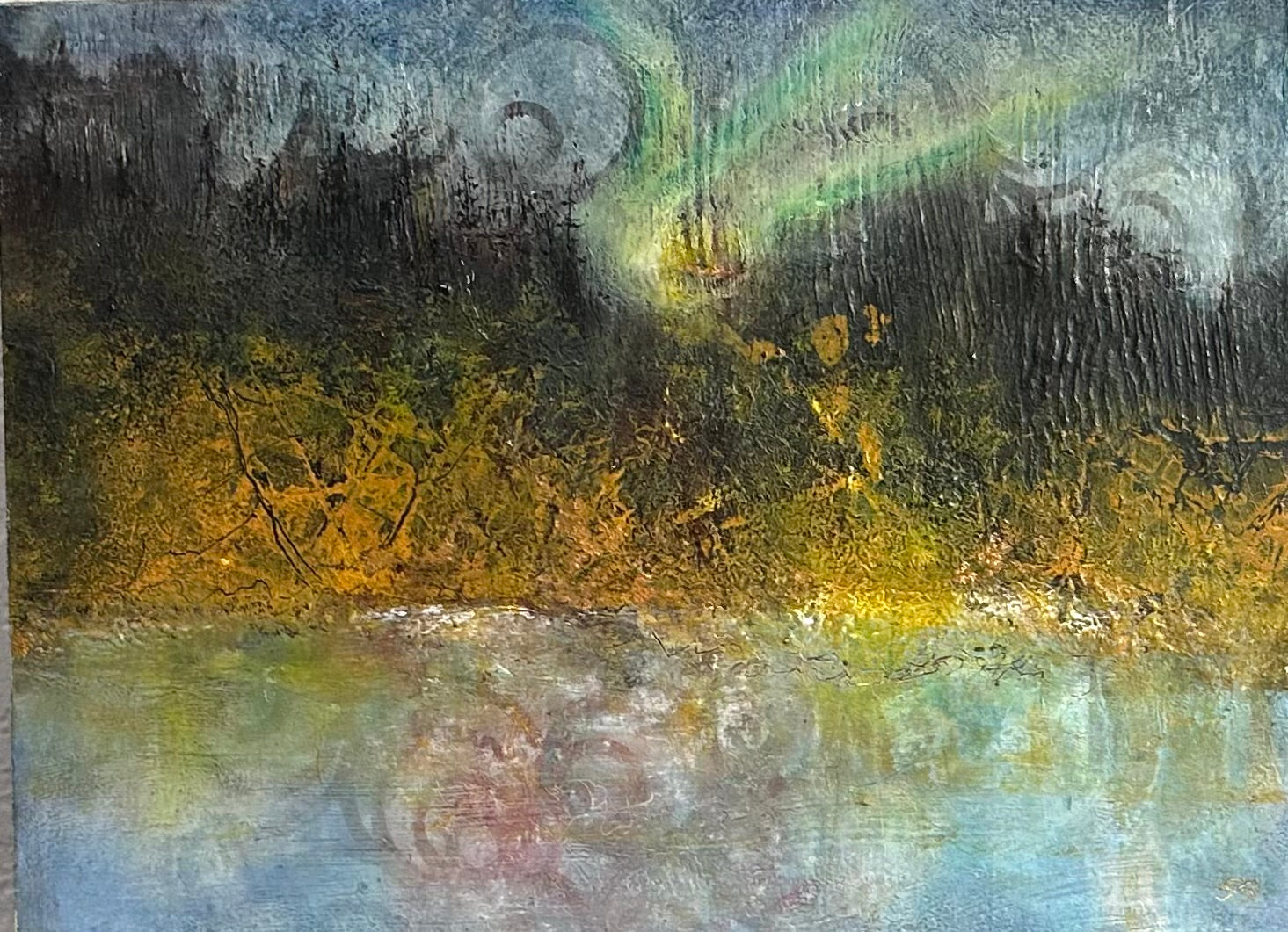 AURORA BOREALIS ORIGINAL COLD WAX AND OIL 9 X 12