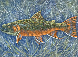 BROOK TROUT ON WOOD PANEL ORIGINAL ACRYLIC
