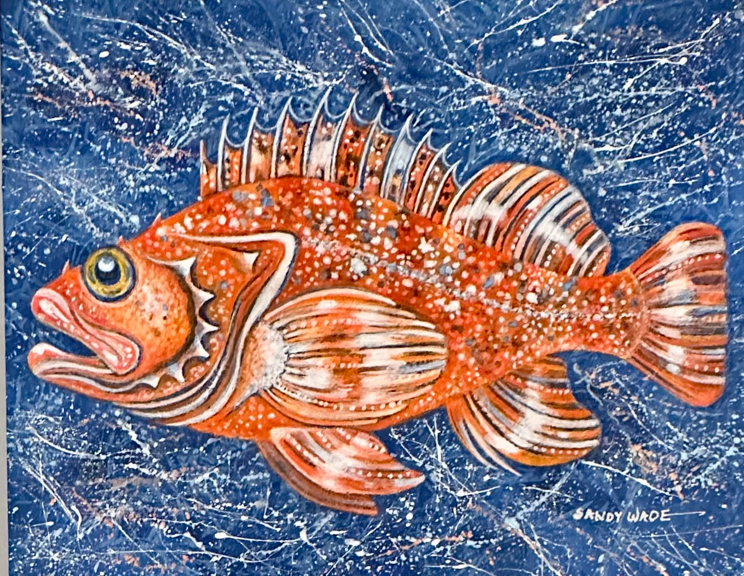 YELLOW EYE ROCKFISH ON WOOD PANEL ORIGINAL ACRYLIC