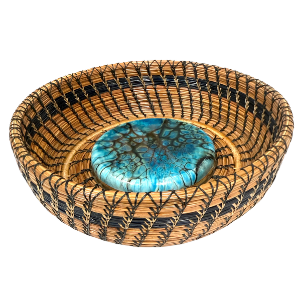 PINE NEEDLE BLUE BLACK STONE CENTER BASKET