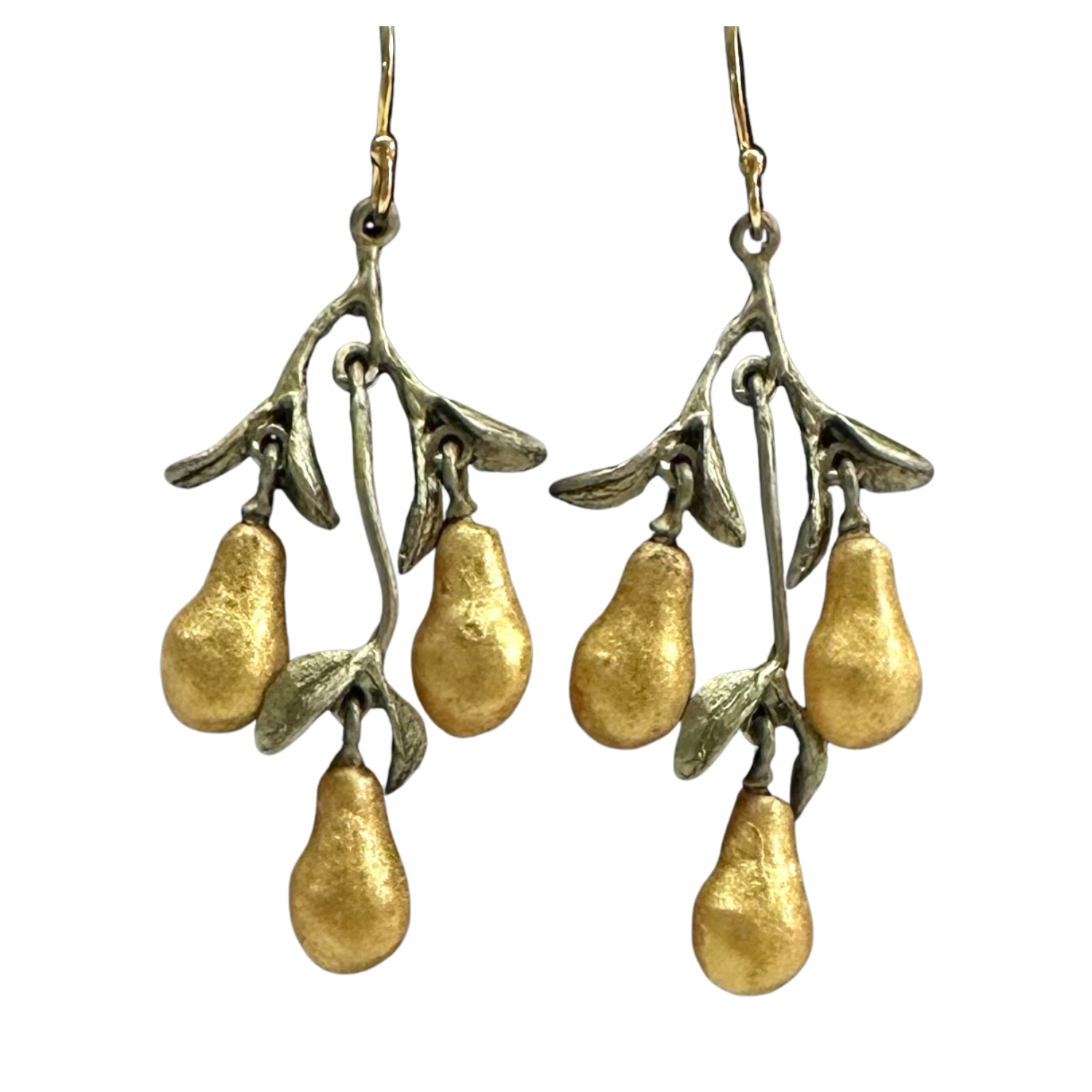 GOLDEN PEAR THREE DROP WIRE EARRINGS