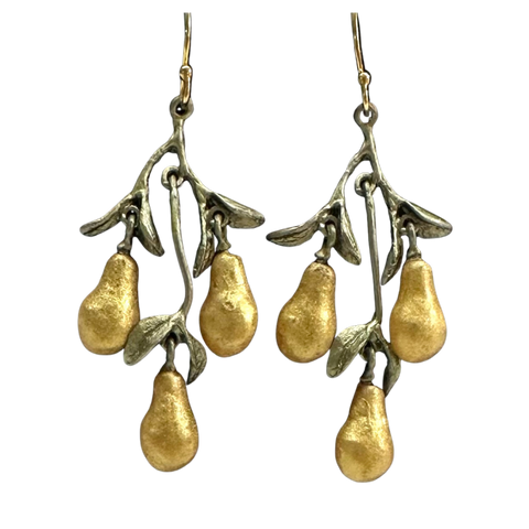 GOLDEN PEAR THREE DROP WIRE EARRINGS