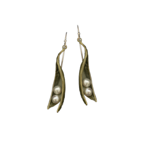 PEA POD TWO PEARL WIRE EARRINGS