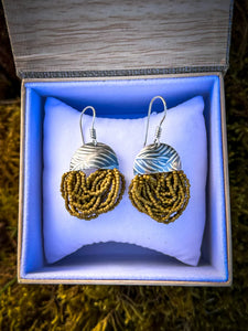 RAIN FOREST FERN TASSEL OLIVE BEADED EARRINGS