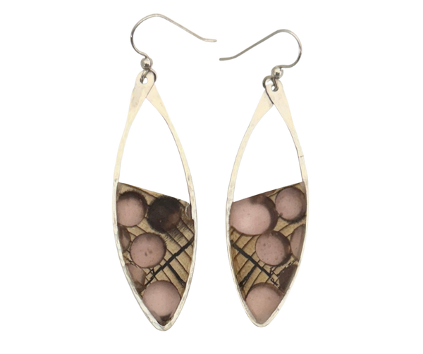 WORM WOOD FRAMED SILVER COPPER EARRING VARIATIONS