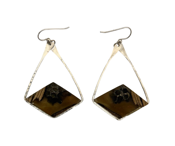 WORM WOOD FRAMED SILVER COPPER EARRING VARIATIONS