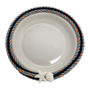 6" LONGLINE BASKET WITH WHITE CERAMIC DISH AND STARFISH/SHELL EMBELLISHMENT