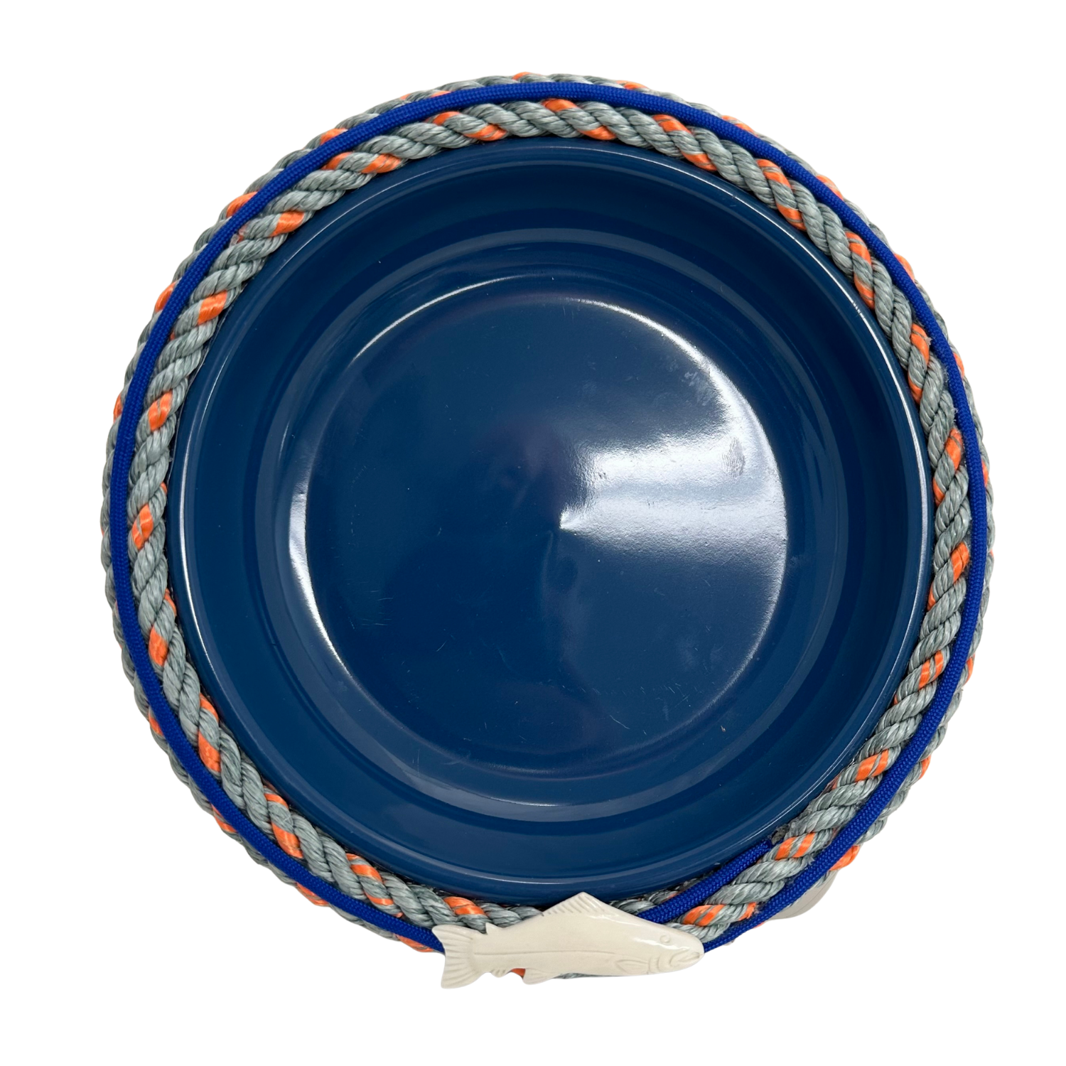 LARGE LONGLINE BLUE DISH WITH BONE SALMON EMBELLISHMENT