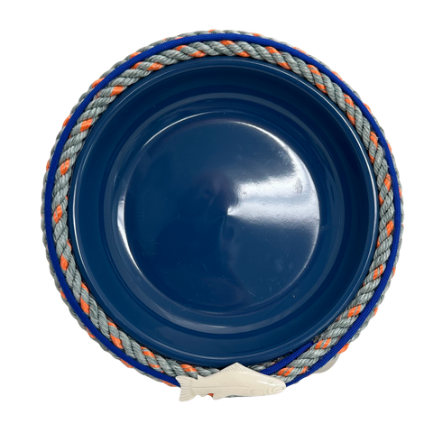 LARGE LONGLINE BLUE DISH WITH BONE SALMON EMBELLISHMENT