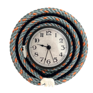 LONGLINE WALL CLOCK WITH BLUE ACCENT AND BONE BEAR AND FISH EMBELLISHMENT