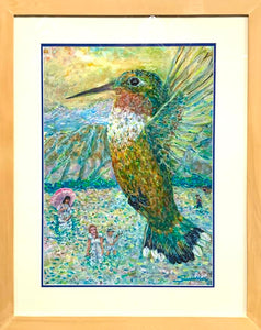 RUFOUS HUMMINGBIRD (BIRD'S EYE VIEW) FRAMED ORIGINAL