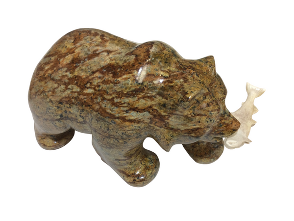 BEAR WALKING WITH FISH 12"