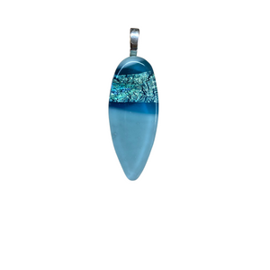 GLASS PENDANT LAYERED AQUA TEARDROP