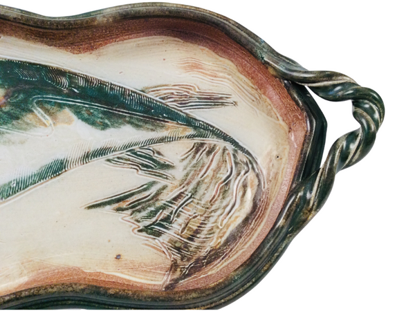 LARGE TRAY WITH FISH, EARTHY GREEN
