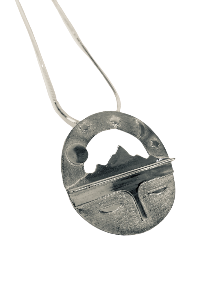 OPEN MASK AND MOUNTAIN WITH SKY NECKLACE