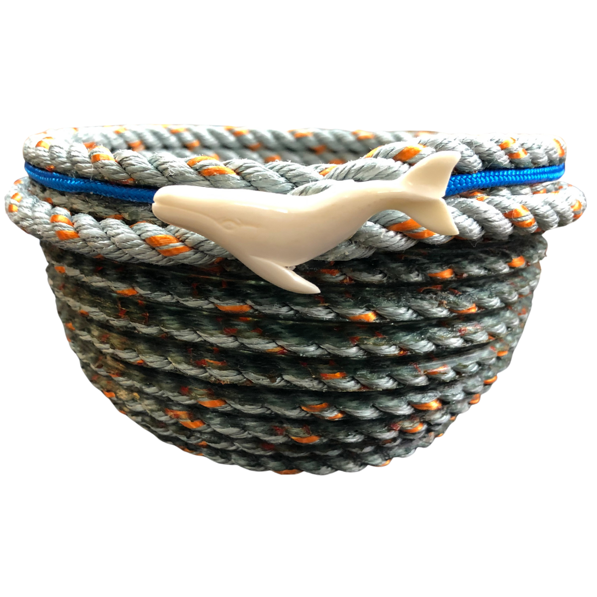 5 INCH LONGLINE BASKET MARINE BLUE ACCENT WITH BONE HALIBUT EMBELLISHMENT