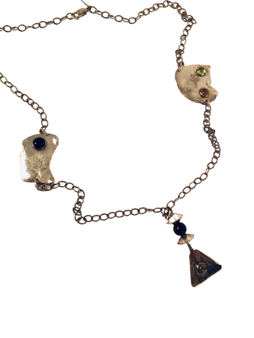 CHAIN NECKLACE W/ GOLDEN RUTILATED QUARTZ, TIGER'S EYE AND TOURMALINE