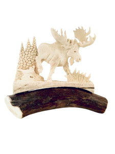 STANDING MOOSE ANTLER CARVING