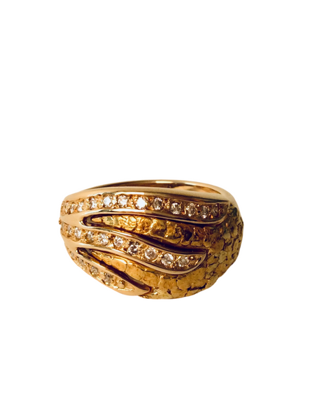 NUGGET AND DIAMOND WAVES RING