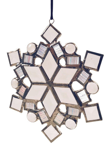 BEVELED SNOWFLAKE MEDIUM CLEAR W/ IRRIDSECENT ACCENTS