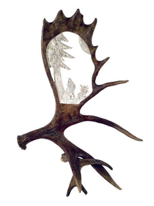 MIDNIGHT VOICE HOWLING WOLF STANDING ANTLER CARVING