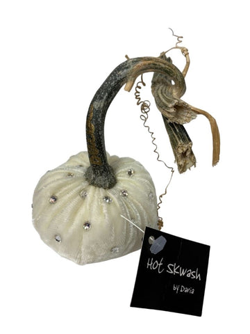 IVORY VELVET PUMPKIN WITH SWAROVSKI CRYSTALS 3"