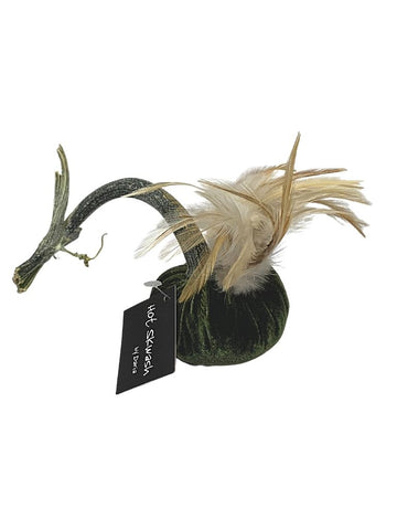 MOSS VELVET PUMPKIN WITH FEATHER PLUME 3"