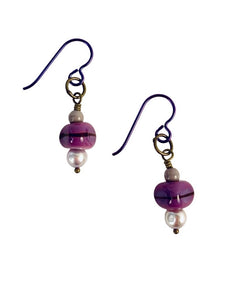 PURPLE BEAD AND PEARL EARRINGS