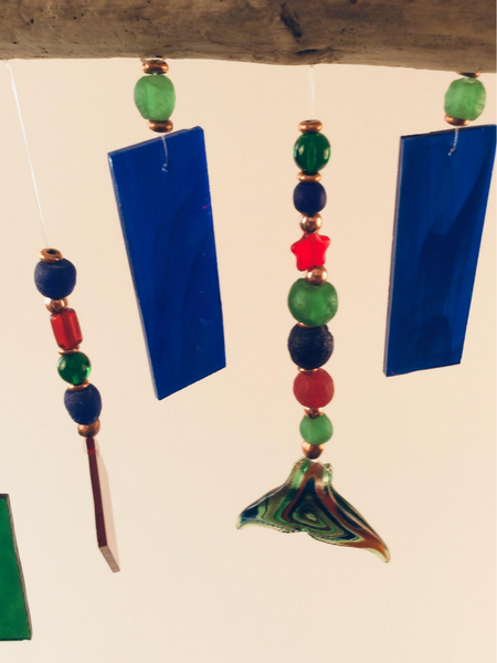 MERMAID WIND CHIME RED BLUE AND GREEN, W/ WHALE TAIL