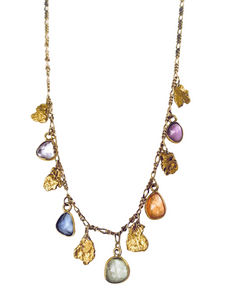 5 COLOR SAPHHIRE AND NUGGET DANGLE NECKLACE