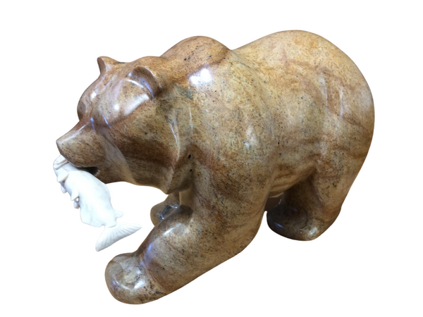 BEAR WALKING WITH FISH 18"