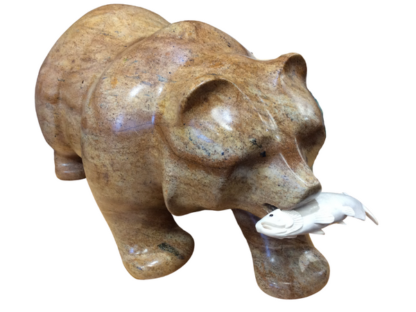 BEAR WALKING WITH FISH 18"