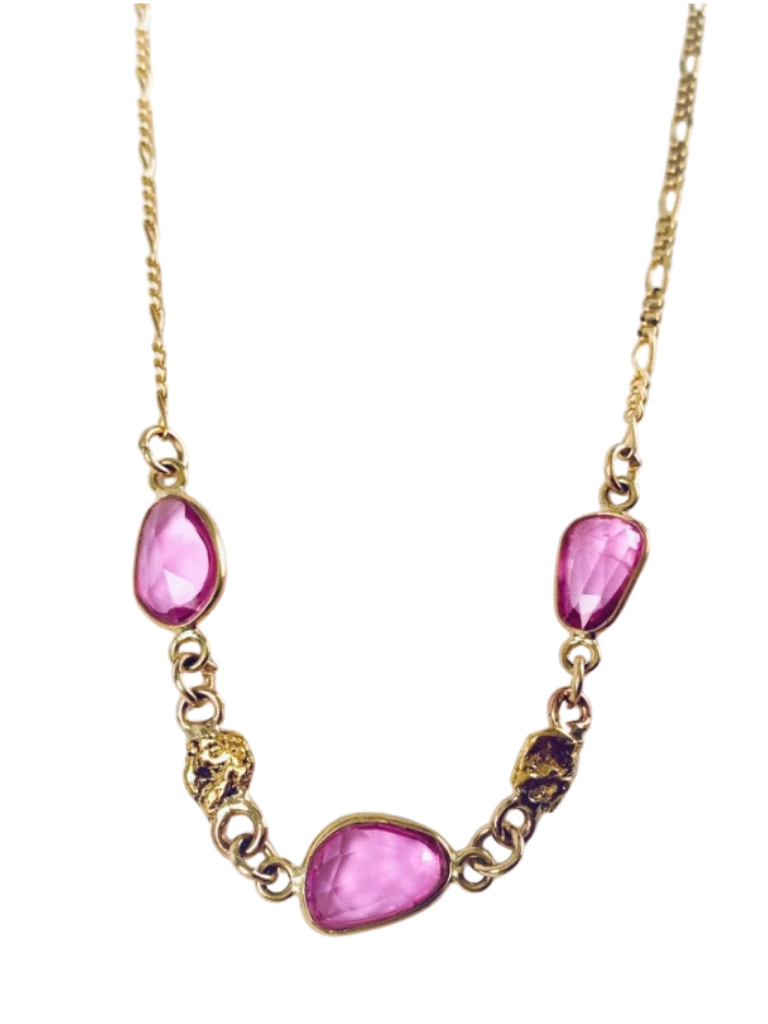 3 PINK SAPPHIRE AND NUGGET NECKLACE