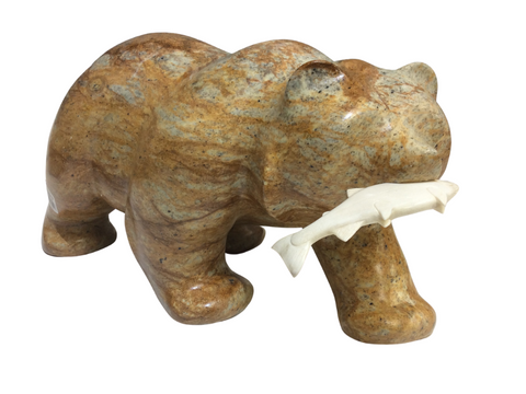 BEAR WALKING WITH FISH 14"