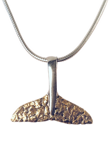 GOLD NUGGET WHALE TAIL ON STERLING SILVER