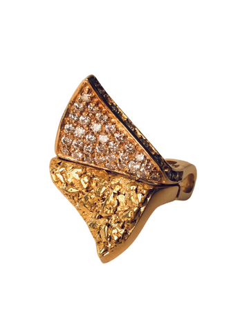 DOUBLE TRIANGLE NUGGET RING W/ DIAMONDS