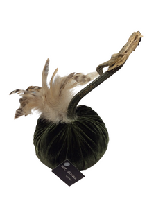 MOSS VELVET PUMPKIN WITH FEATHER PLUME 5"