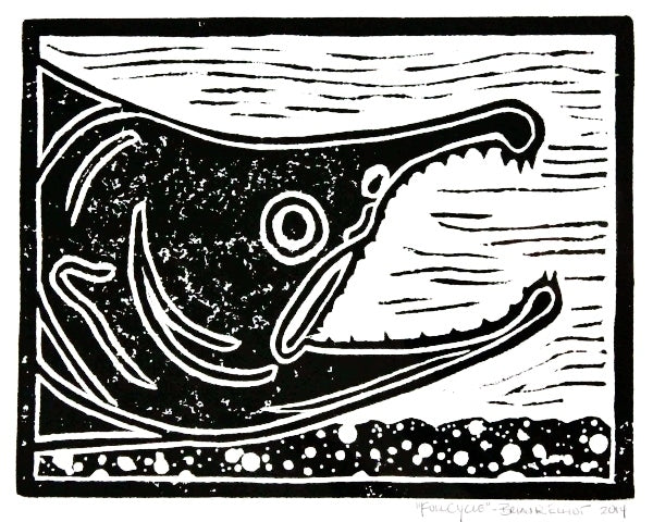 FULL CYCLE TRIPTYCH SALMON WOOD BLOCK PRINT